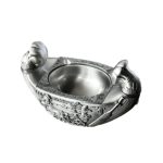 Cendrier décoratif acier argent vieilli Égypte ancienne, motifs barque hiéroglyphes pharaons et inscription EGYPT.