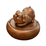 Cendrier design fermé en résine bronze, cochon chinois avec symboles de prospérité.