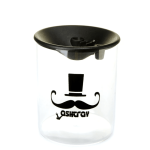 Cendrier Moustache en verre et acier noir, couvercle anti-vent élégant