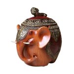 Cendrier décoratif éléphant sculpté asiatique, résine bois, ornements dorés, couvercle protecteur