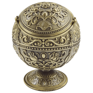 Cendrier rouge et or – Motifs fleuris, or