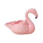 Cendrier céramique rose pastel, flamant rose stylisé, cou élégant et détails sculptés.