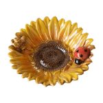 Cendrier céramique tournesol vintage jaune-orange, coccinelle et insecte décoratifs.