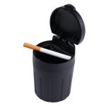 Cendrier voiture Teriel noir cylindrique LED avec couvercle, pour porte-gobelet.