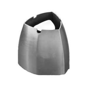 Cendrier Lia en acier inoxydable brossé argenté, design architectural moderne pour extérieur stable.