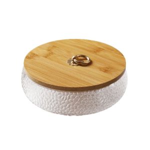 Cendrier en verre avec couvercle en bois, blanc