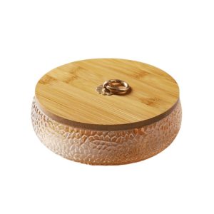 Cendrier en verre avec couvercle en bois, orange