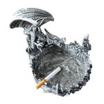 Cendrier Acier Dragon Enragé sculpté, style fantastique médiéval, finition argenté vieilli.