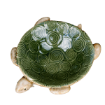Cendrier extérieur céramique tortue marine vert forêt et crème, motifs spirales.