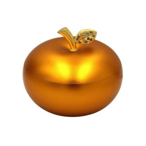 Cendrier fermé design Pomme d'Amour en aluminium rouge avec feuille dorée et strass.