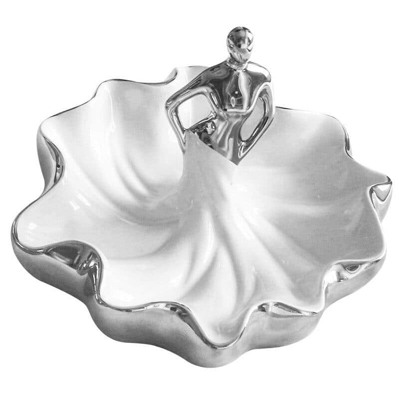 Cendrier céramique Aneziale blanc laqué et argent, design silhouette féminine sculpturale.