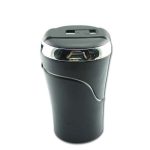 Cendrier voiture anti-odeur noir mat, briquet intégré, LED et anneau brillant.