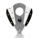 Coupe-cigare GALINER premium en acier inoxydable, motif damier carbone gris et noir.