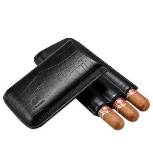 Étui à cigares télescopique en cuir – Croco, noir