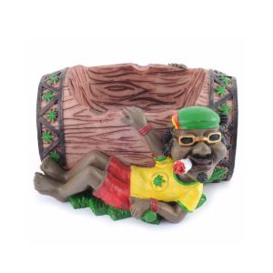 Grand cendrier résine Bob Marley design, personnage rasta détendu, couleurs vives.