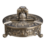 Cendrier de table grand acier, motifs thaïlandais éléphants sculptés, finition or.