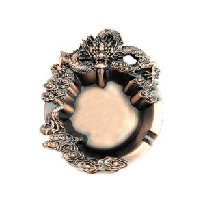 Cendrier design luxueux dragon chinois doré en acier inoxydable avec encoches.