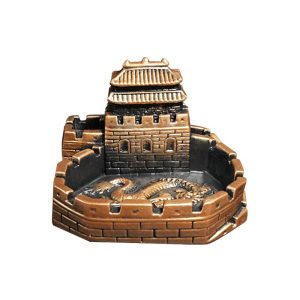 Cendrier résine octogonal, design Palais Chinois, dragon et tour sculptés.