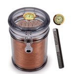 Petite cave à cigares humidor en verre cèdre, hermétique, avec hygromètre or intégré.