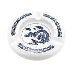 Cendrier cigare Barrios en céramique blanche, dragon chinois bleu cobalt, 3 encoches.