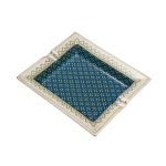 Cendrier cigare Molina élégant en céramique bleue, motifs géométriques, bord craquelé, 4 encoches.
