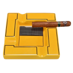 Cendrier cigare jaune Cohiba en céramique, motif damier emblématique, 4 encoches.