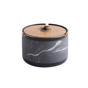 Cendrier en céramique avec couvercle en bois – Contemporain, gris