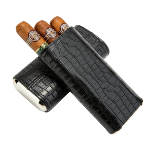 Étui à cigares en cuir et inox, noir