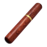 Étui à cigare individuel CHELOONG en bois de cèdre brun rougeâtre et bande dorée.