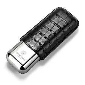 Étui à cigares en acier et cuir – Osualt, écaille noir