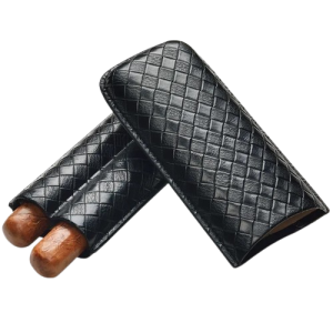 Étui à cigares en cuir tressé 2 cigares – Triox, noir