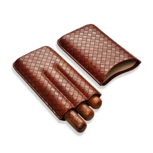 Étui à cigares en cuir tressé 3 cigares – Clok, marron